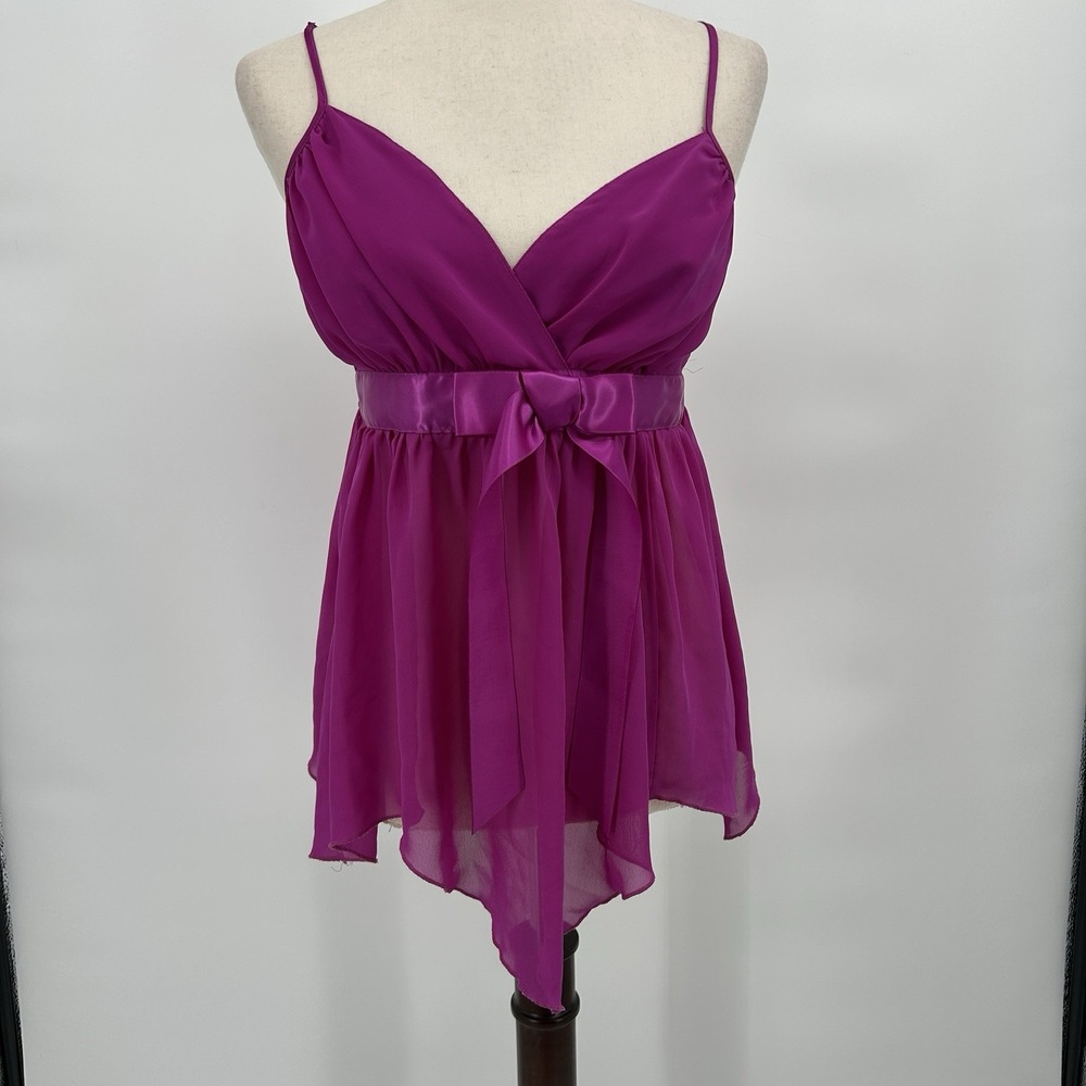 Vintage Y2K Fredericks of Hollywood Chiffon Babydoll Cami Sz L Fairy Coquette